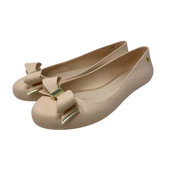 Melissa Space Love III Flats Womens Size 9 Chalk Pink Matte Gold Tone Bow - Picture 2 of 7
